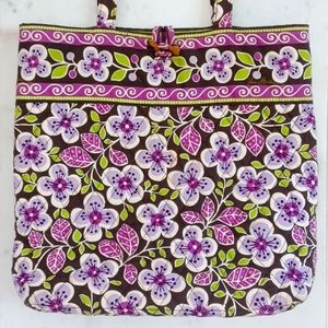 Vera Bradley Plum Petals Tote Bag 14"x13"x4" 13" handles purple flower print GUC